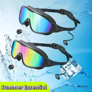 2pcs Adjustable Anti-Leak Anti-Fog Swimming Goggles Set - With Earplugs, Nose Clip, Waterproof Bag, UV Protection - For Men & Teens, Ideal For Outdoor Swimming, Water Sports Gear, Essential Swim Accessory Gift, Adjustable Swim Goggles Swimming Goggles
