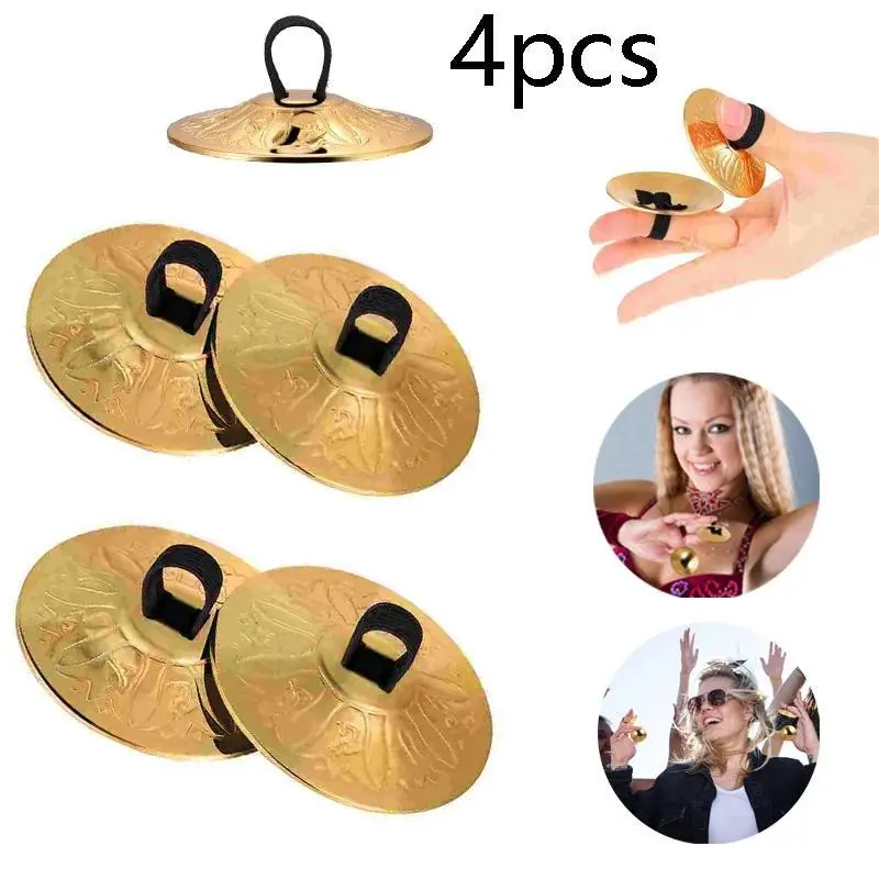 4Pcs Copper Finger Cymbals Small Finger Cymbals Belly Dancing Mini Cymbals Musical Instrument Saucers