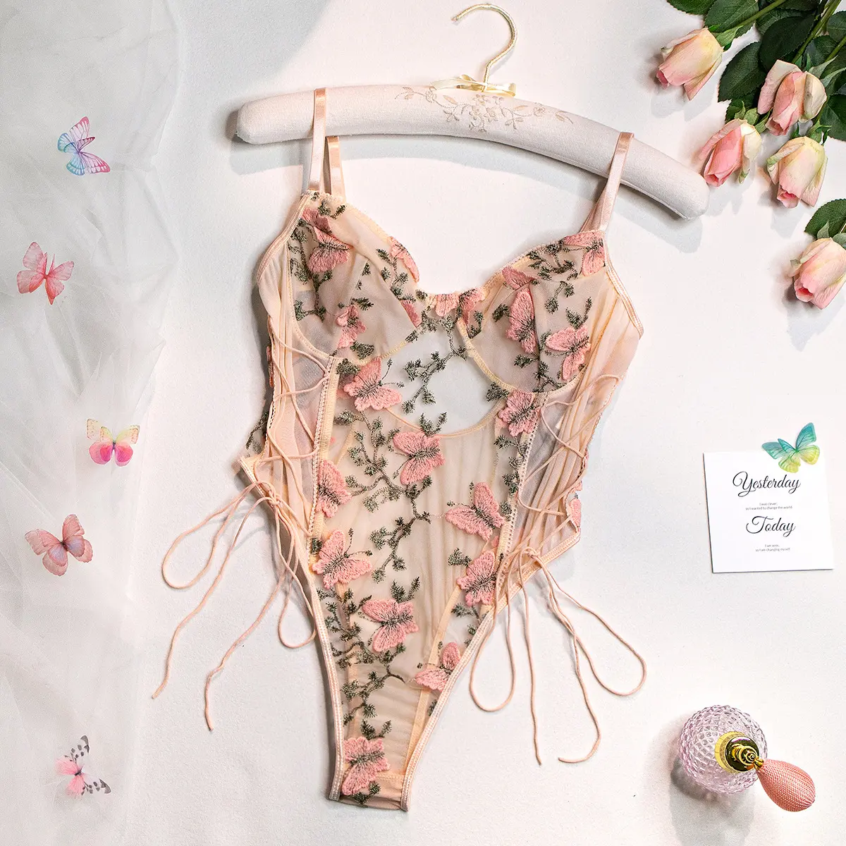 BUTTERFLY EMBROIDERY SEXY BODYSET FOR WOMEN STRAPLESS BODYSUIT TORSOLET BACKLESS LINGERIE CORSET TOP TIGHT FIT CLUB WEAR DATE NIGHT OUTFIT PLUS SIZE AVAILABLE
