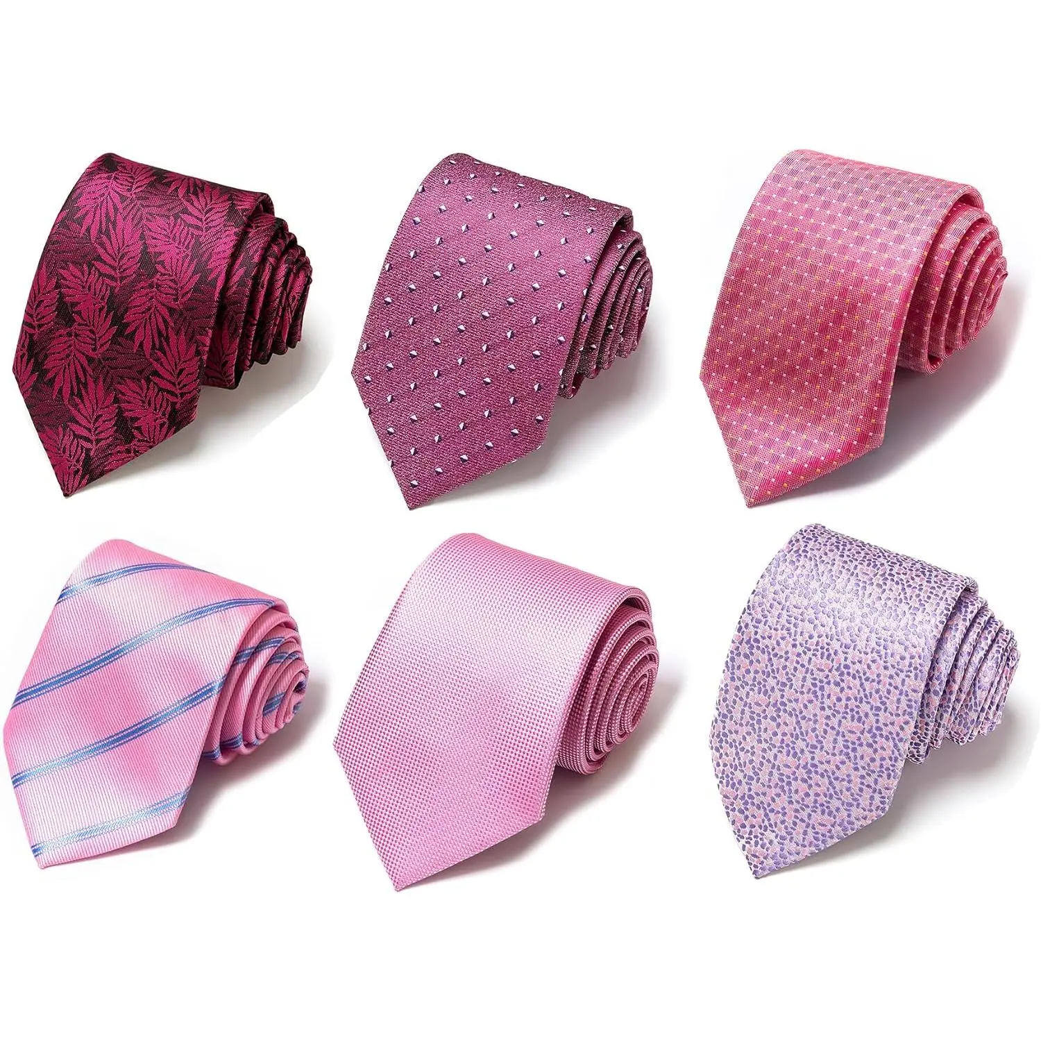 Tie For Men 6 PCS Necktie Woven Jacquard Neck Ties Set (Pink)