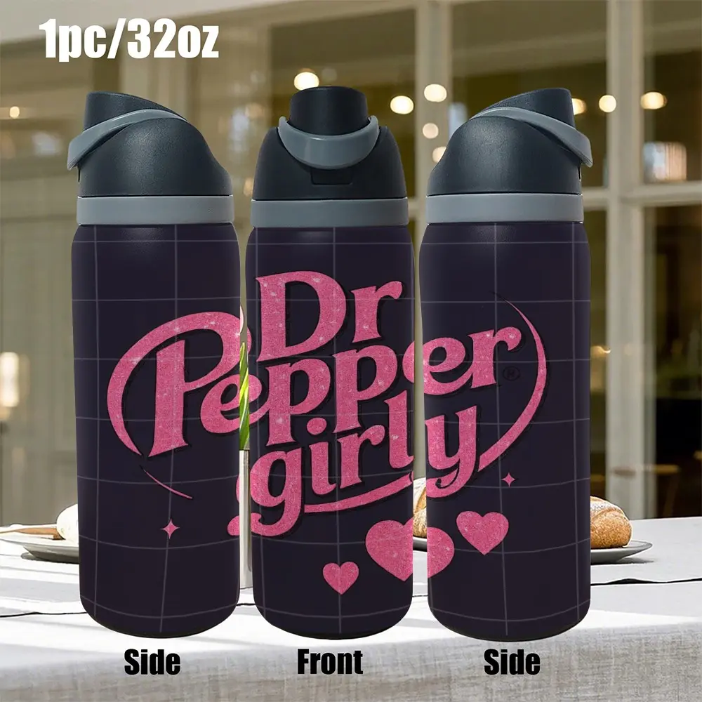 1pc 32oz Dr Pepper sports insulated cup - classic retro soda theme - portable water cup - vehicle carry-on cup