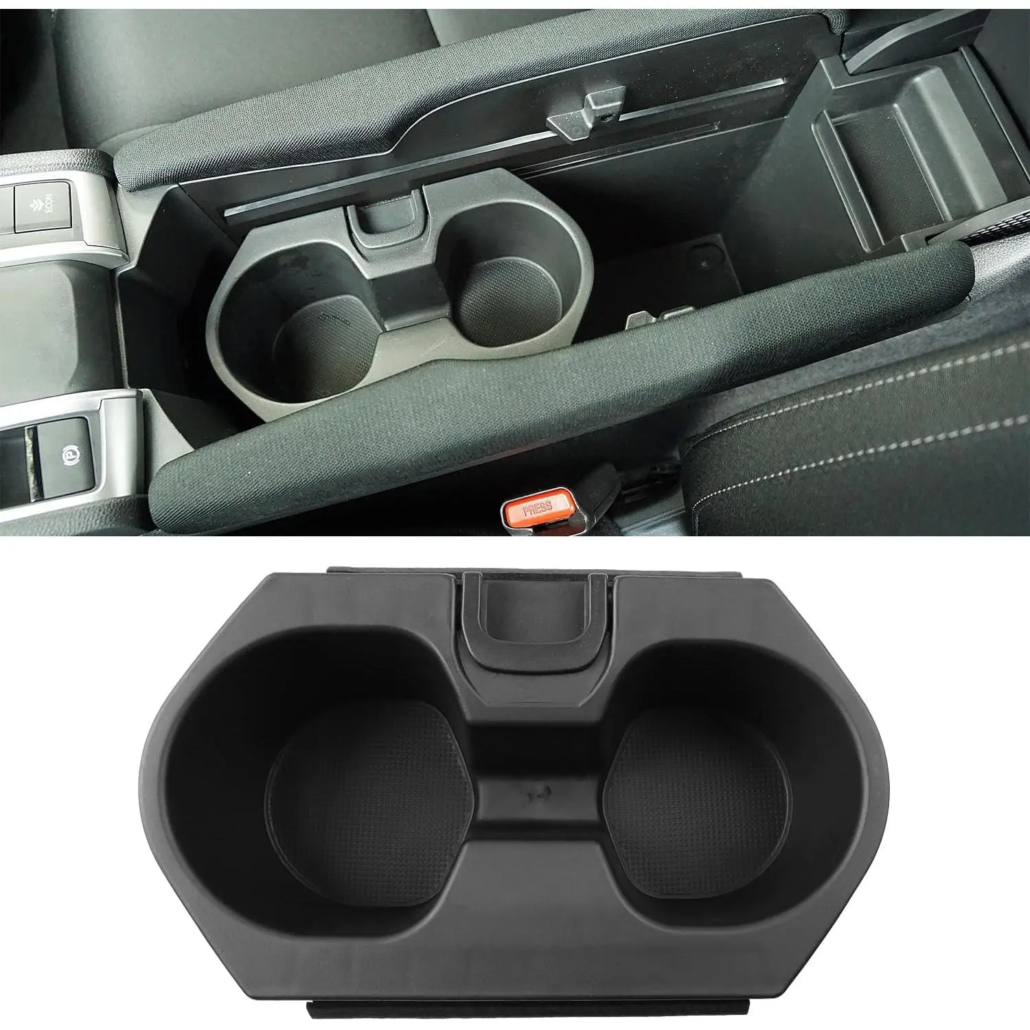 Acrylic Cup Holder Insert Accessory - Honda Civic 2016-2021 Lx Ex Si Sport Hatchback Coupe Sedan Insight Center Console Drink Holder Adapter with Bottle Support, Replaces 83446-TBA-A01ZA (Black)