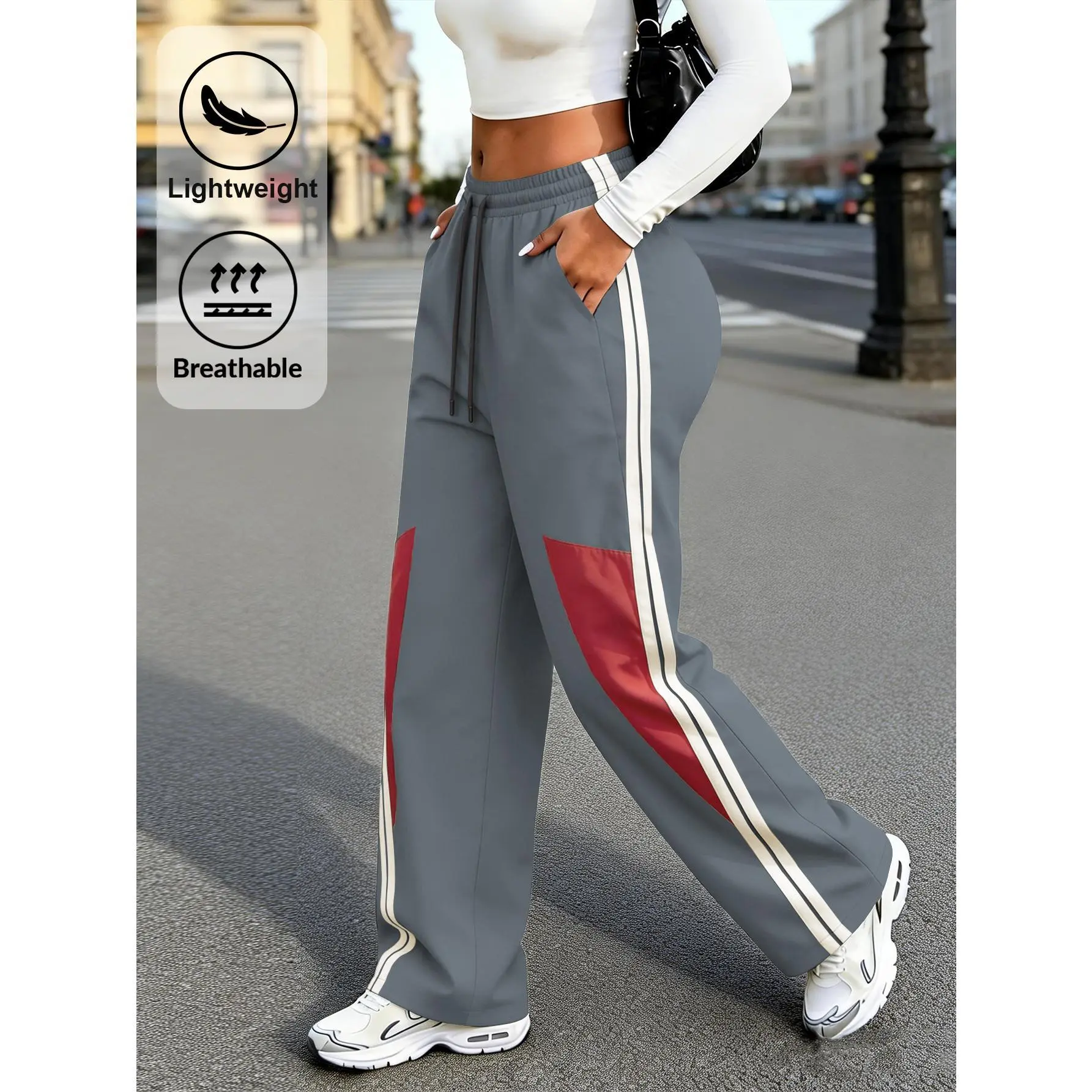 Women's High-performance Pants - Ultra Lightweight and Breathable Technology | Moisture Absorbing and Fast Drying Fabric Sportswear | Contrasting Striped Design, Versatile for Daily Use