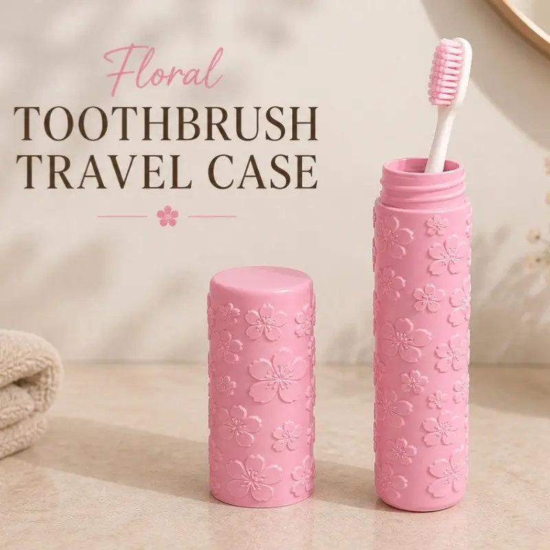 Flower Embossed Toothbrush Storage Tube, Portable Travel Toothbrush Case, Durable Toothbrush Holder for Outdoor Adventures