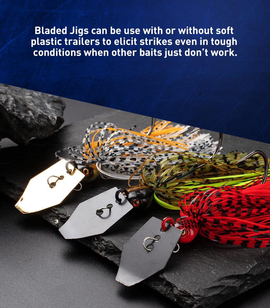 5pcs,Bladed Jig Fishing Lures Kit,Silicone Skirted Jig Head with Sharp Hooks,3D Eyes Bass Lures for Freshwater Saltwater,Durable Fishing Tackle