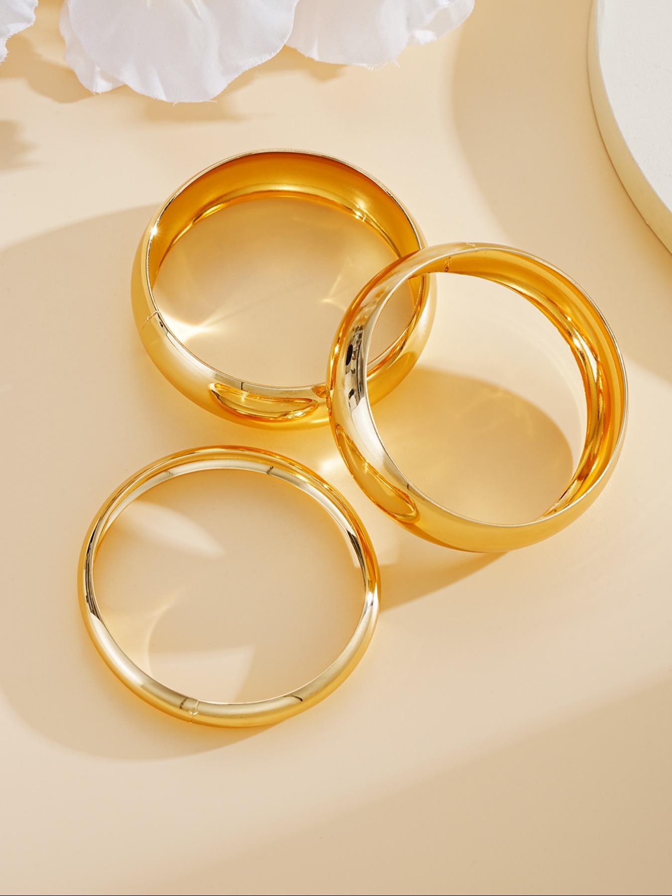 Elegant Wide Smooth Bracelet Set, Fashionable Versatile Exaggerated Design, 3-Piece Jewelry Collection, Layering, Stackable Bracelet, Perfect for Stylish