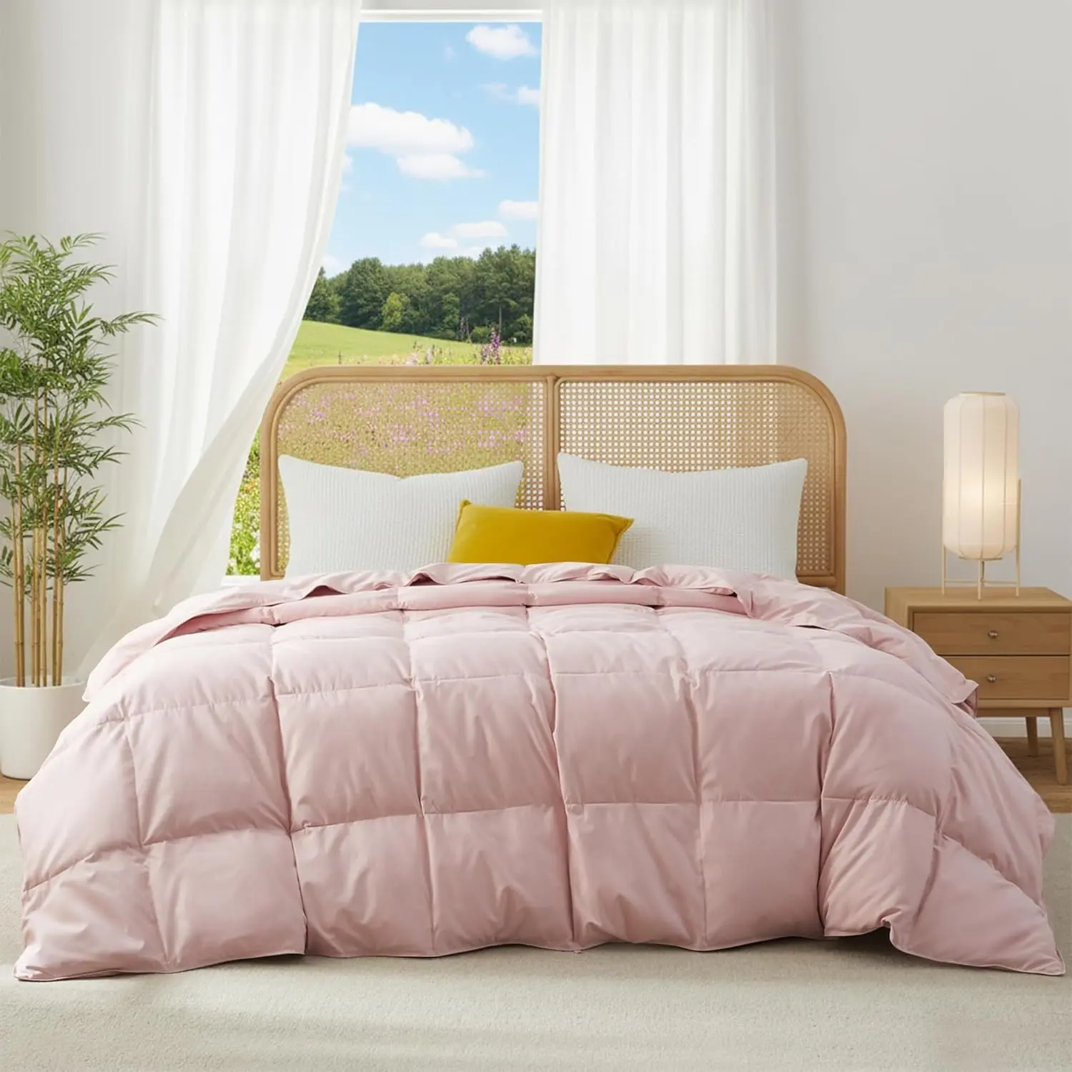 Lightweight Down Comforter  Size, Goose Feathers Fiber Comforter for Hot Sleepers, Breathable & Ultra Soft  Duvet Insert, Thin Bedding for Summer, (68" X 88")