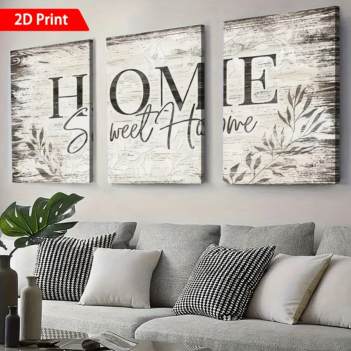 2D flat framed canvas, ready to hang and use, vintage style sweet home art, home decoration, wall art, room decoration, holiday gift, living room, bedroom, dining room, office wall art, 3-piece set, 2D flat