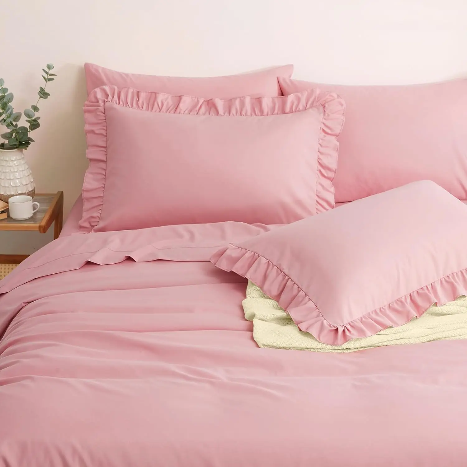 Dusty  Ruffle Sheets Full Size 6 count, Fits 16" Deep Mattress, Microfiber  Full Sheets with 2 Ruffled Pillowcases, Shabby Chic Bed Sheet Set
