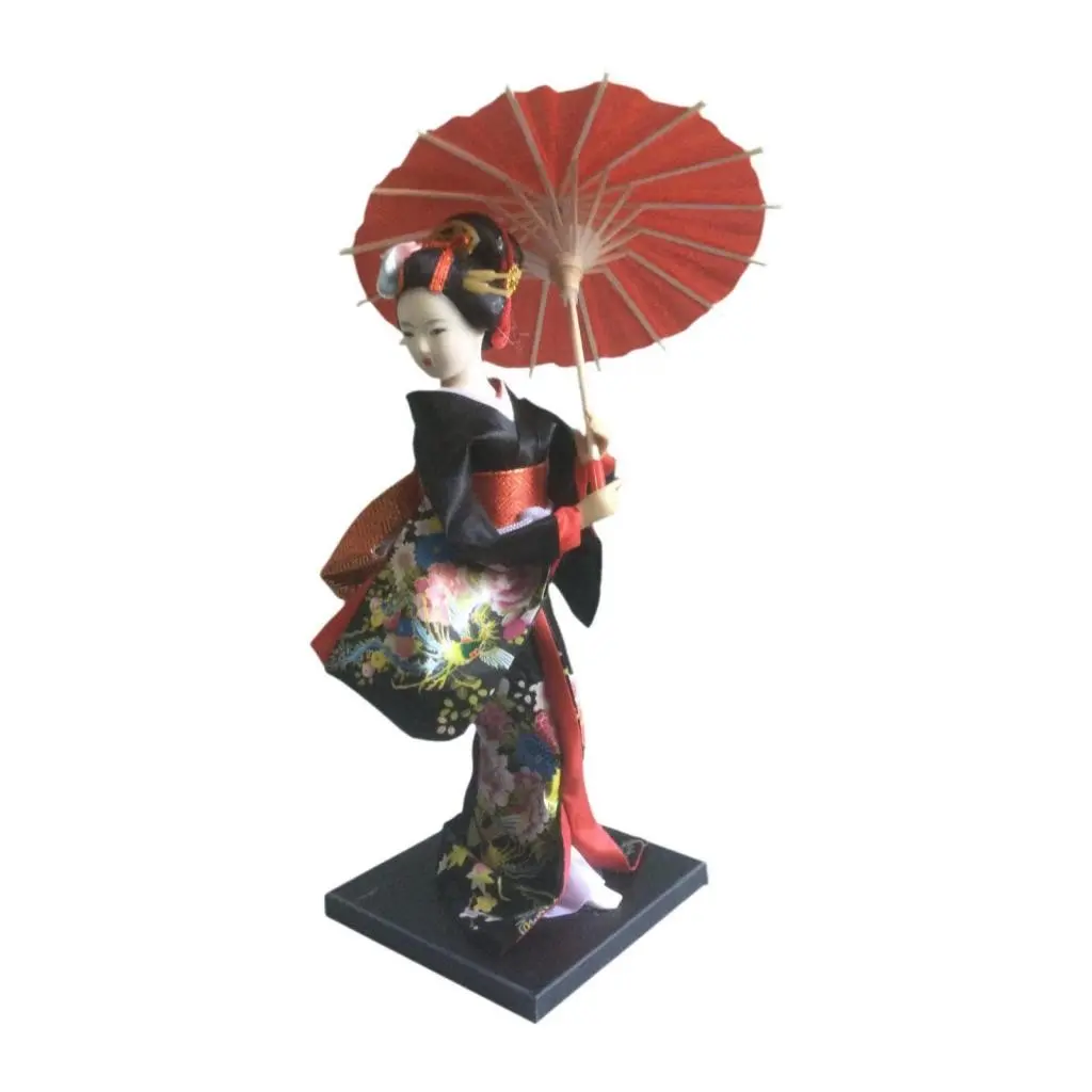 Japanese Geisha Kimono Doll Resin Ornament 10 Inch, Perfect for Housewarming, Bar Decor, Desk Accent, Unique Japanese Craftsmanship