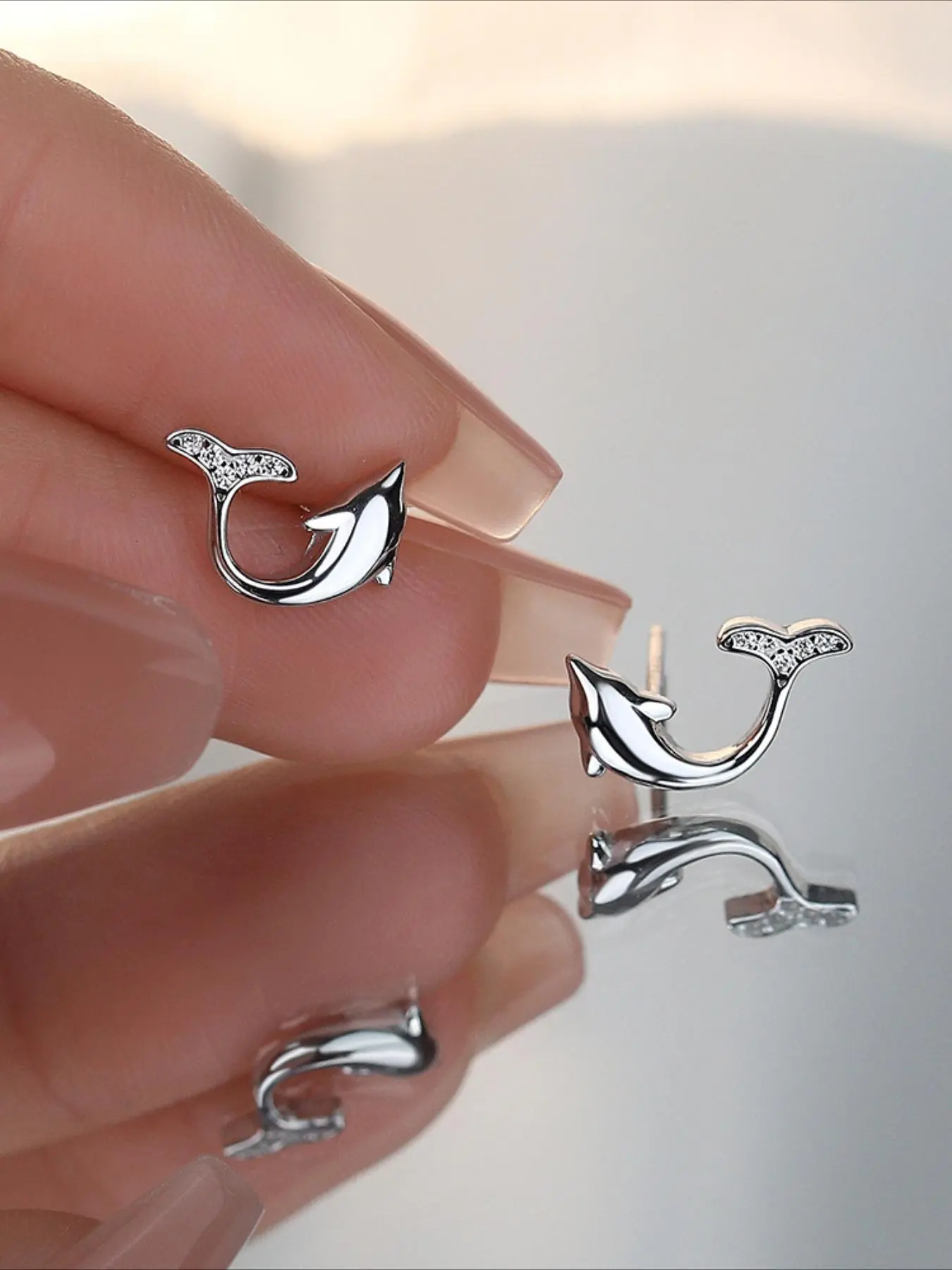 999 Sterling Silver Cute Dolphin Design Earrings, Fashionable Jewelry for Women, Trendy All-match & Exquisite Jewelry for Birthday Gift