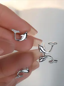 999 Sterling Silver Cute Dolphin Design Earrings, Fashionable Jewelry for Women, Trendy All-match & Exquisite Jewelry for Birthday Gift