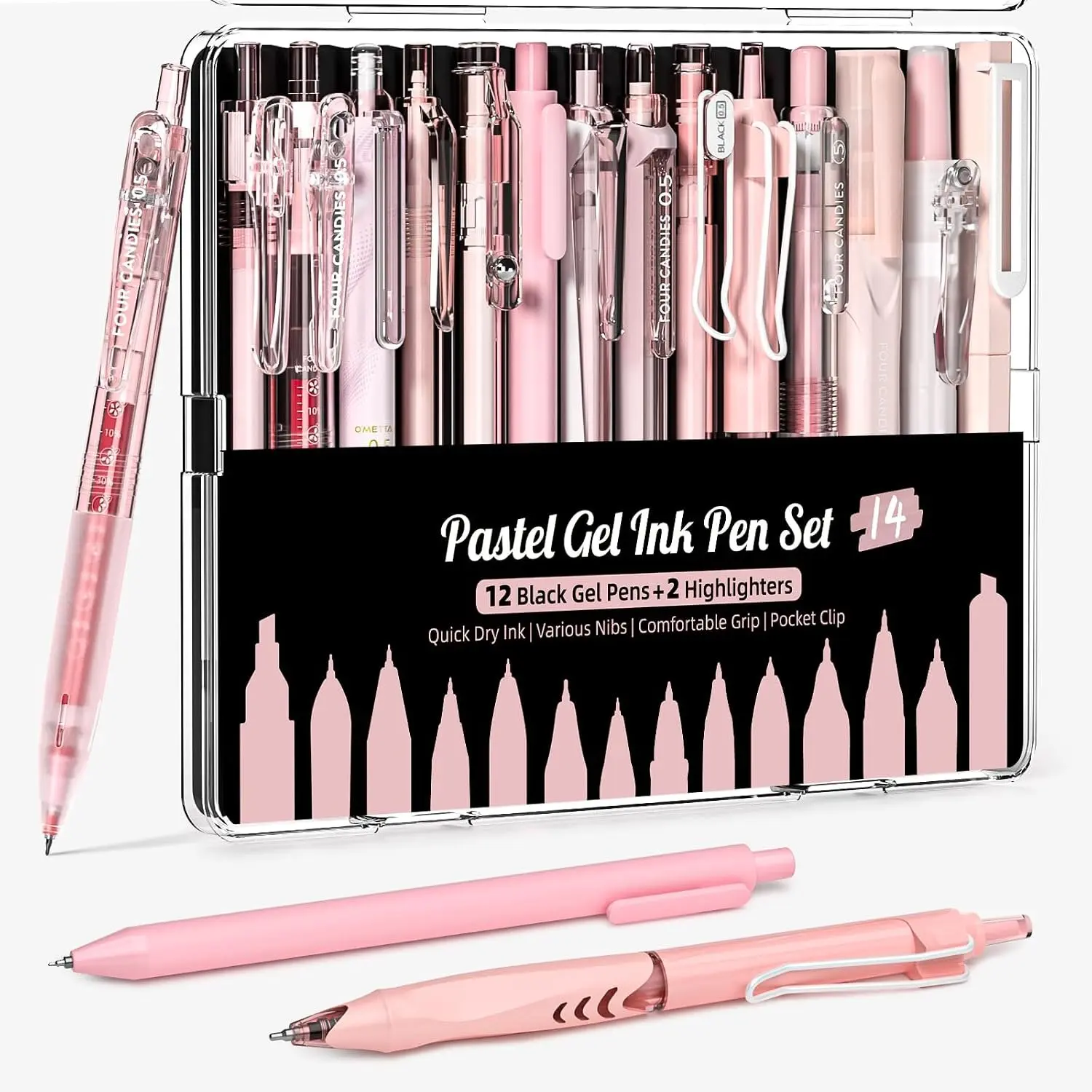 Pens, Black &  Ink, 0.5mm Fine Point, 2 Highlighters |  to School Supplies, Nurse Essentials, Office Supplies, Girly Stationery Set, Pastel Cute Stationery for Women and Girls