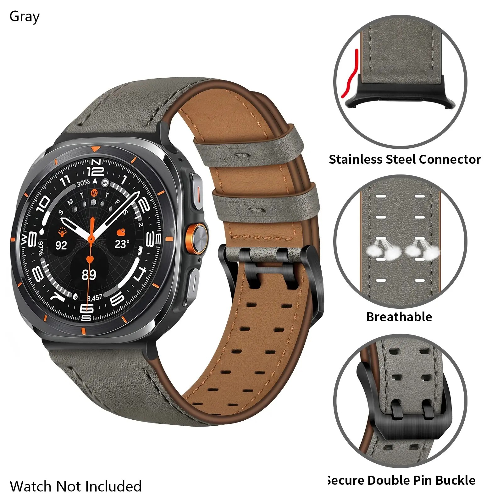 Outdoor Survival Gear Style Band Compatible with Samsung Galaxy Watch 8/Ultra : 40/44/46/47mm – Abrasion-Resistant Leather, Paracord-Inspired Detailing, Heavy-Duty Rivets for Ultimate Durability.