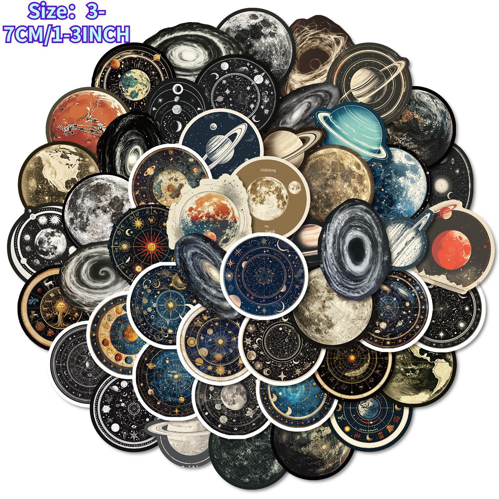 Space Themed Sticker, 50pcs/set Waterproof Self Adhesive Decor Paper with Storage Box, Decor Sticker for Gift Greeting Card Water Bottle Laptop Phone, Sticker Packs