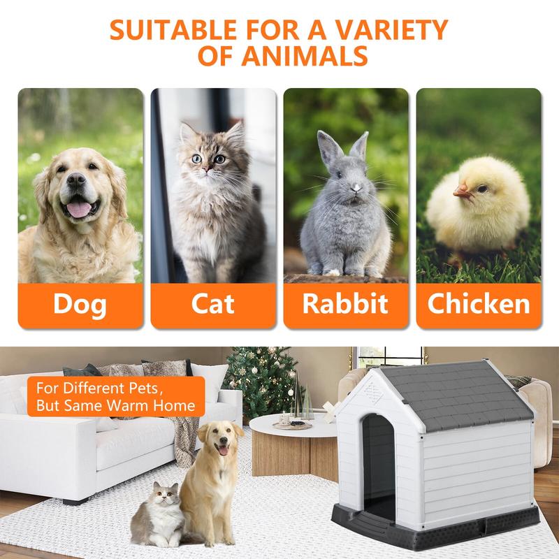 Segawe Plastic Indoor Outdoor Dog House Medium Pet Doghouse White, Gray Roof