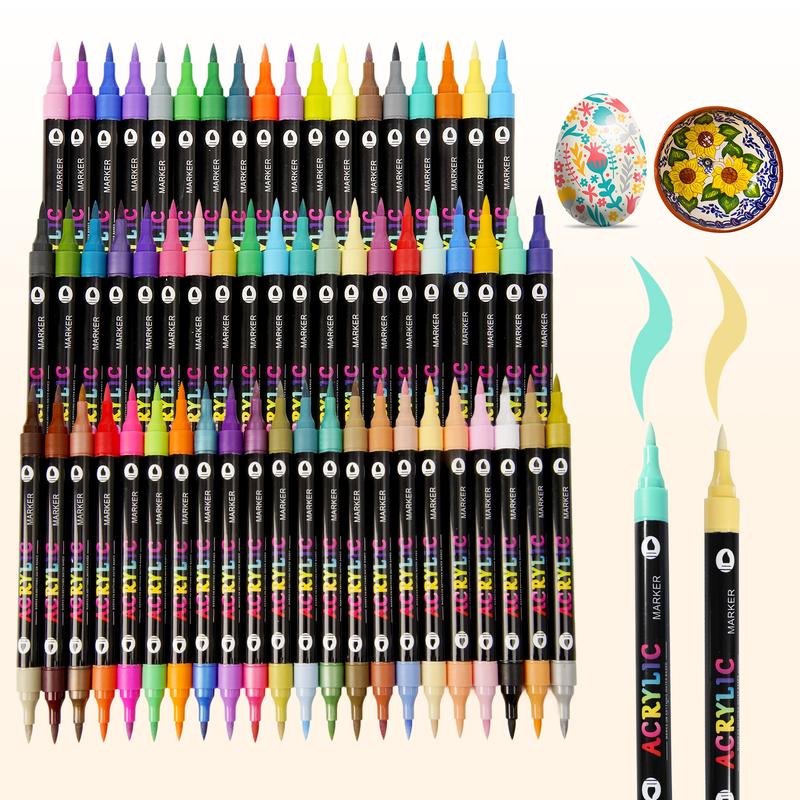 24-120 Colors Acrylic Paint Pens, Dual Tip Markers with Brush Tip, Ideal for Rock Painting, Wood, Canvas & More, DIY Craft Supplies, Art Marker Set