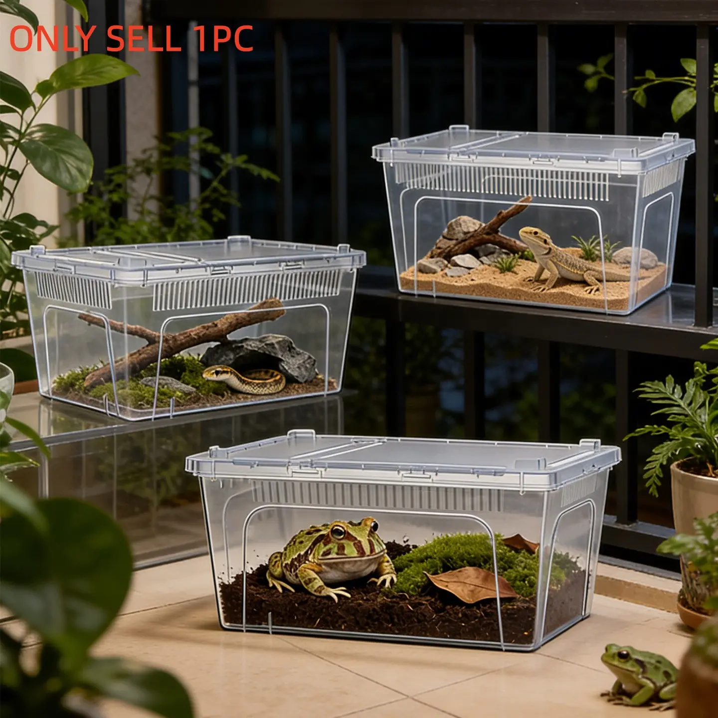 Reptile Habitat Box for Bearded Dragons Geckos Frogs Hermit Crabs, Insect & Lizard Breeding Enclosure, Amphibian Terrarium with Ventilation for Pet Keeping Supplies