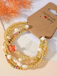 Colorful Cross Pearl Bracelet, Casual Style, Elastic Beaded Wristband, Perfect for Daily Wear, Ideal Gift for Holidays, Bead Elastic Bangle