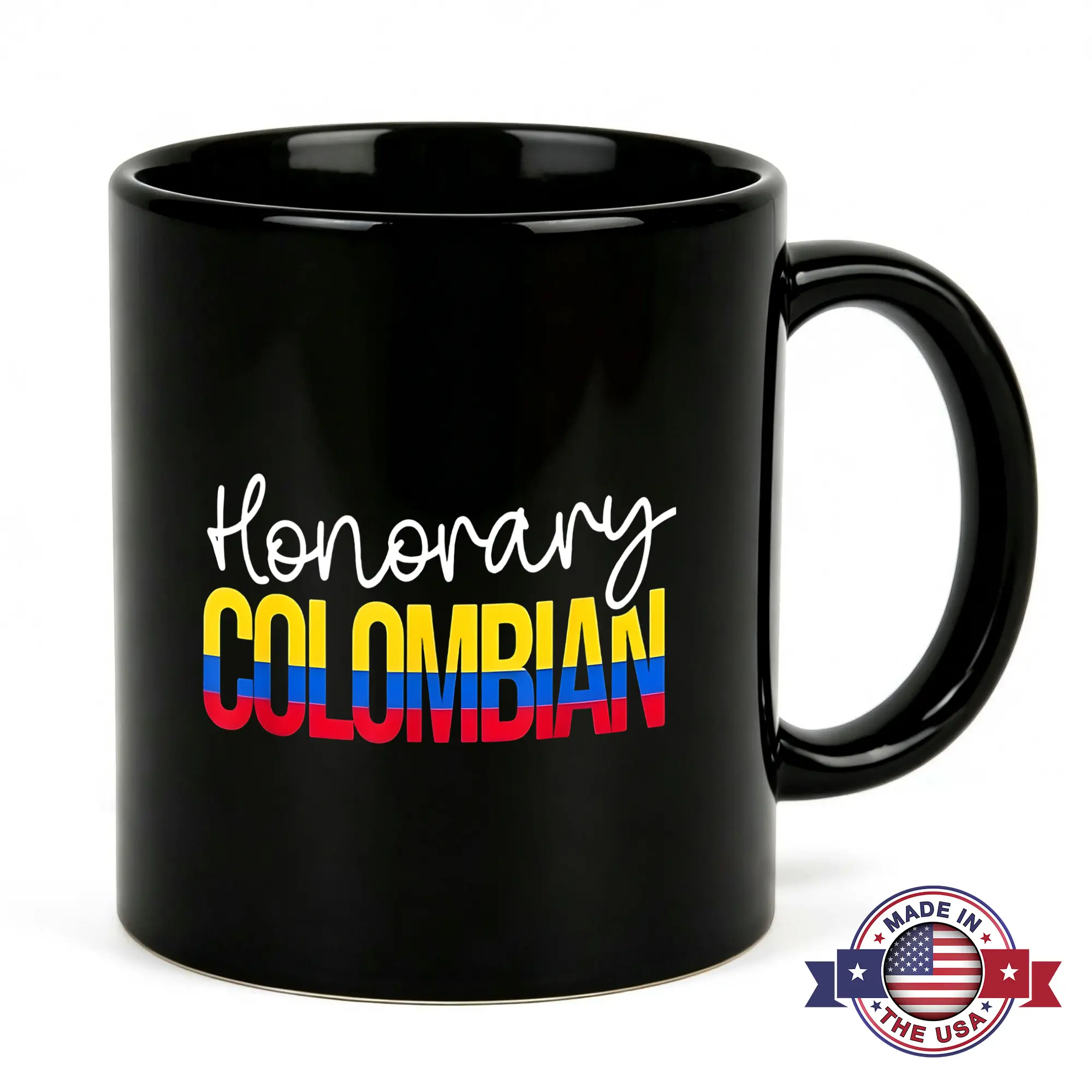 11oz Black Ceramic Honorary Colombian Flag Print Mug - Heat Resistant, Modern Single Drinkware for Cultural Pride, Expat Travel Gift, Kitchenware Souvenir for Friends, Single Mug