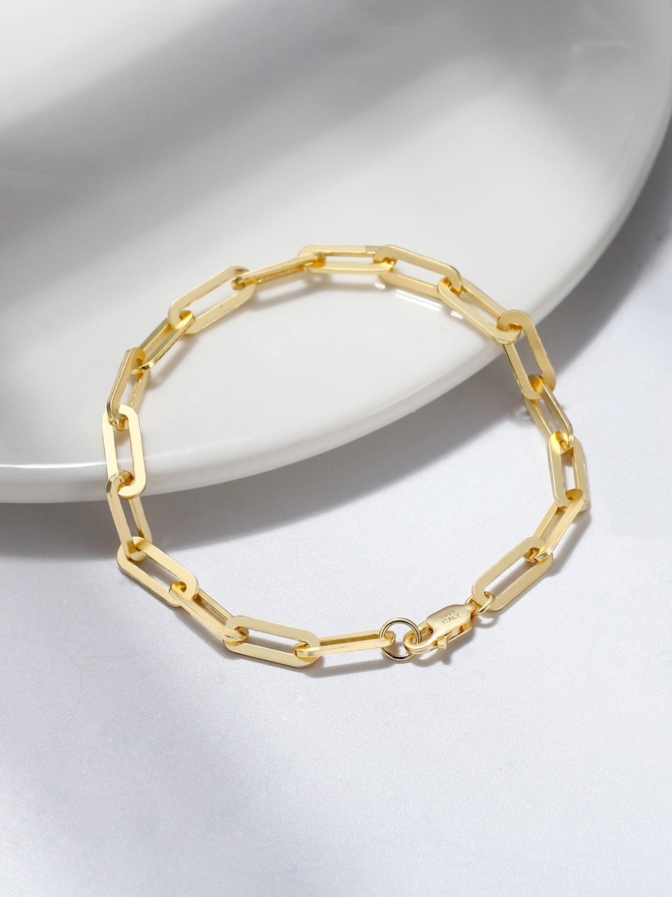 925 Sterling Silver Simple Paperclip Chain Bracelet, Fashionable Jewelry for Women & Men, Trendy All-match & Exquisite Jewelry for Birthday Gift, High Quality Bracelet