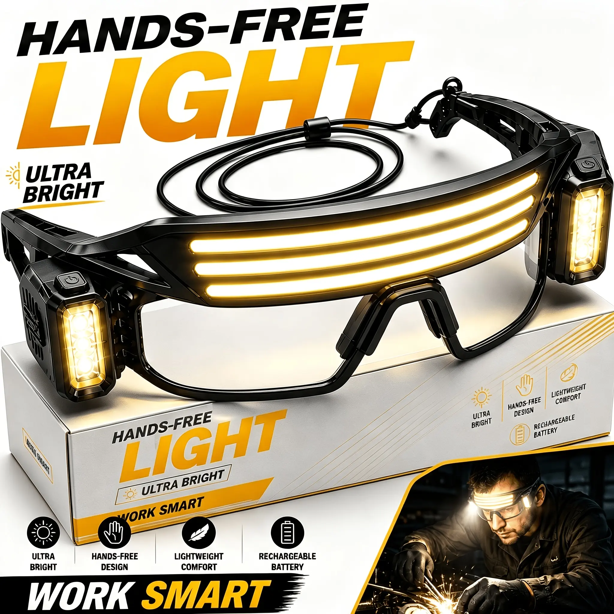 LED Charging Glasses Headlights with Motion Sensor, Portable COB Headlights with Eye Protection Function, Strong Spotlight And COB Floodlight, 6-Mode USB C Glasses with Lights, Suitable for Fun Run, Camping, Fishing, Cycling, Hiking