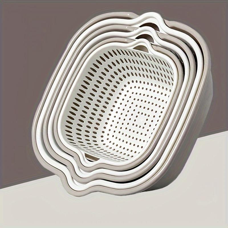 Three Piece Suit Double Layer Drain Basket - Reusable, Collapsible, Vegetable Washing, Colander, Plastic Strainer, Household Kitchen Essential for Fruits, Kitchen Gadgets, And Additions
