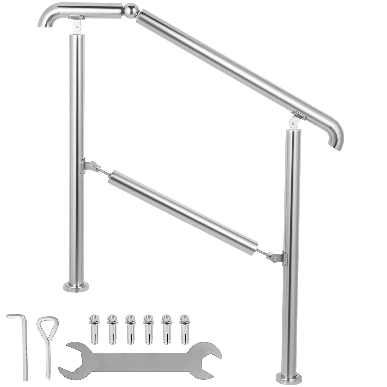VEVOR Stainless Steel Transitional Handrail fit for Level Surface and 2 to 3 Adjustable Stair Indoor Outdoor Step Railings 441lb Capacity with Installation Kit Porch DIY, Silver