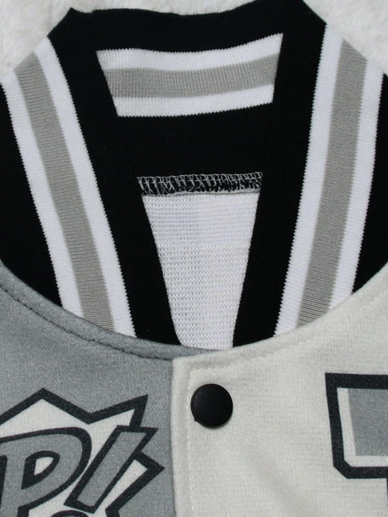 Women's Colorblock Letter & Striped Print Button Varsity Jersey Fitted Jacket, Casual Drop Shoulder Mock Neck Long Sleeve Outerwear, Ladies Spring & Fall Clothes