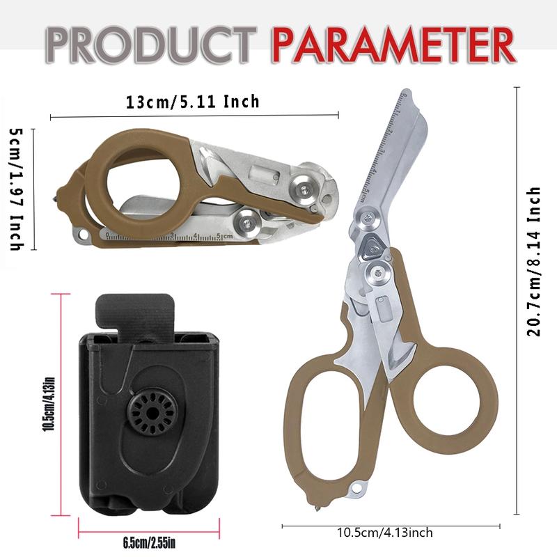 Portable Folding Scissors with Sheath, Heavy Duty Scissor, Multifunctional Stainless Steel Scissors, Outdoor Camping Rescue Scissors Tool