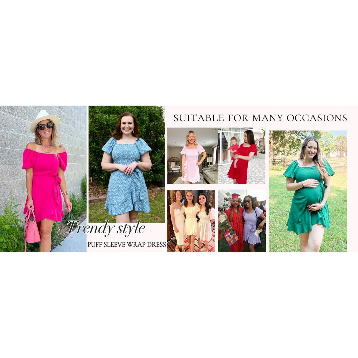 Women's Summer Square Neck Puff Sleeve Tie Short Dress