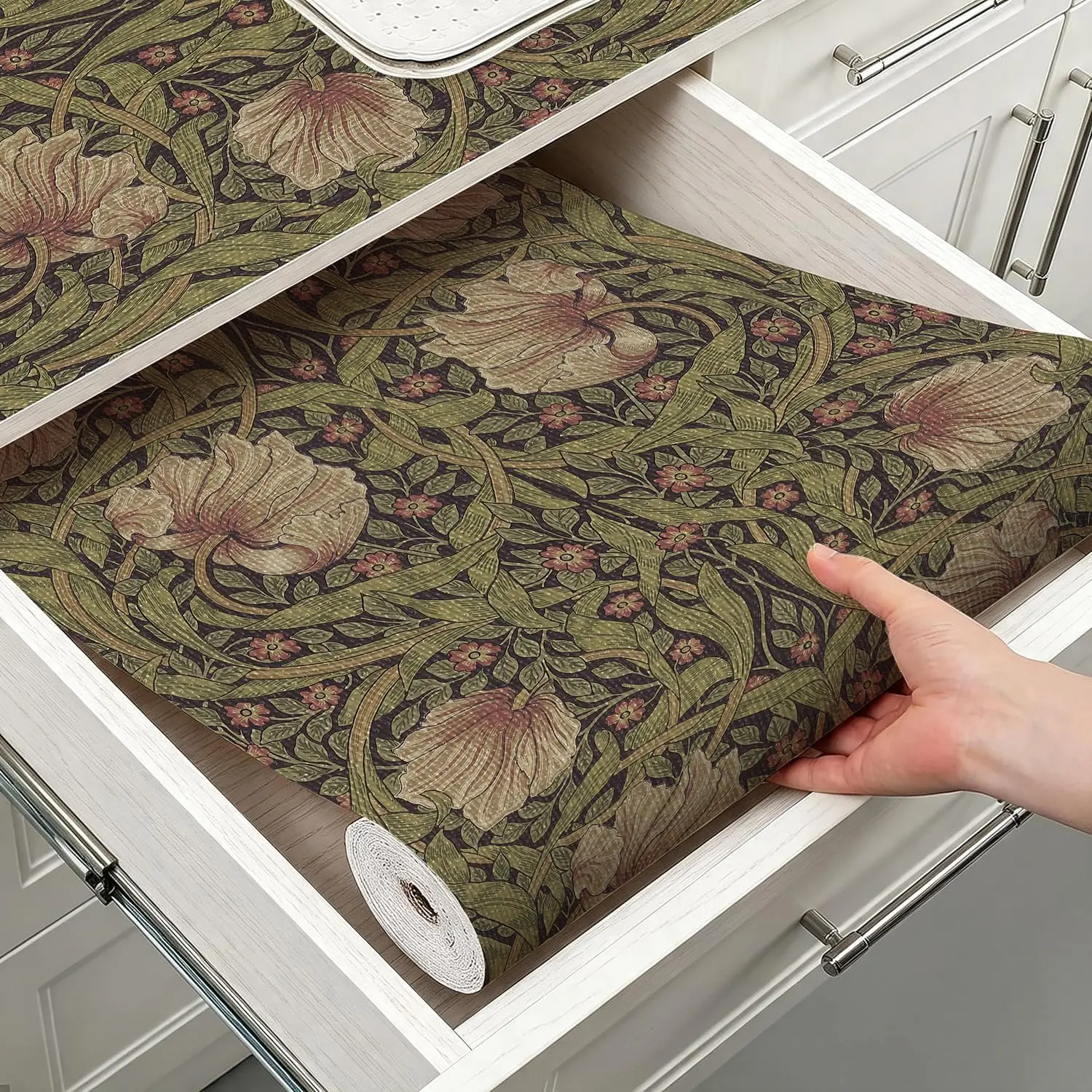 Shelf Liner for Kitchen Cabinets Drawer Liner 12in×10ft | William Morris Shelf Liner Non Adhesive Cabinet Liner Floral  Drawer Liner  Shelf Paper for Kitchen,Dresser