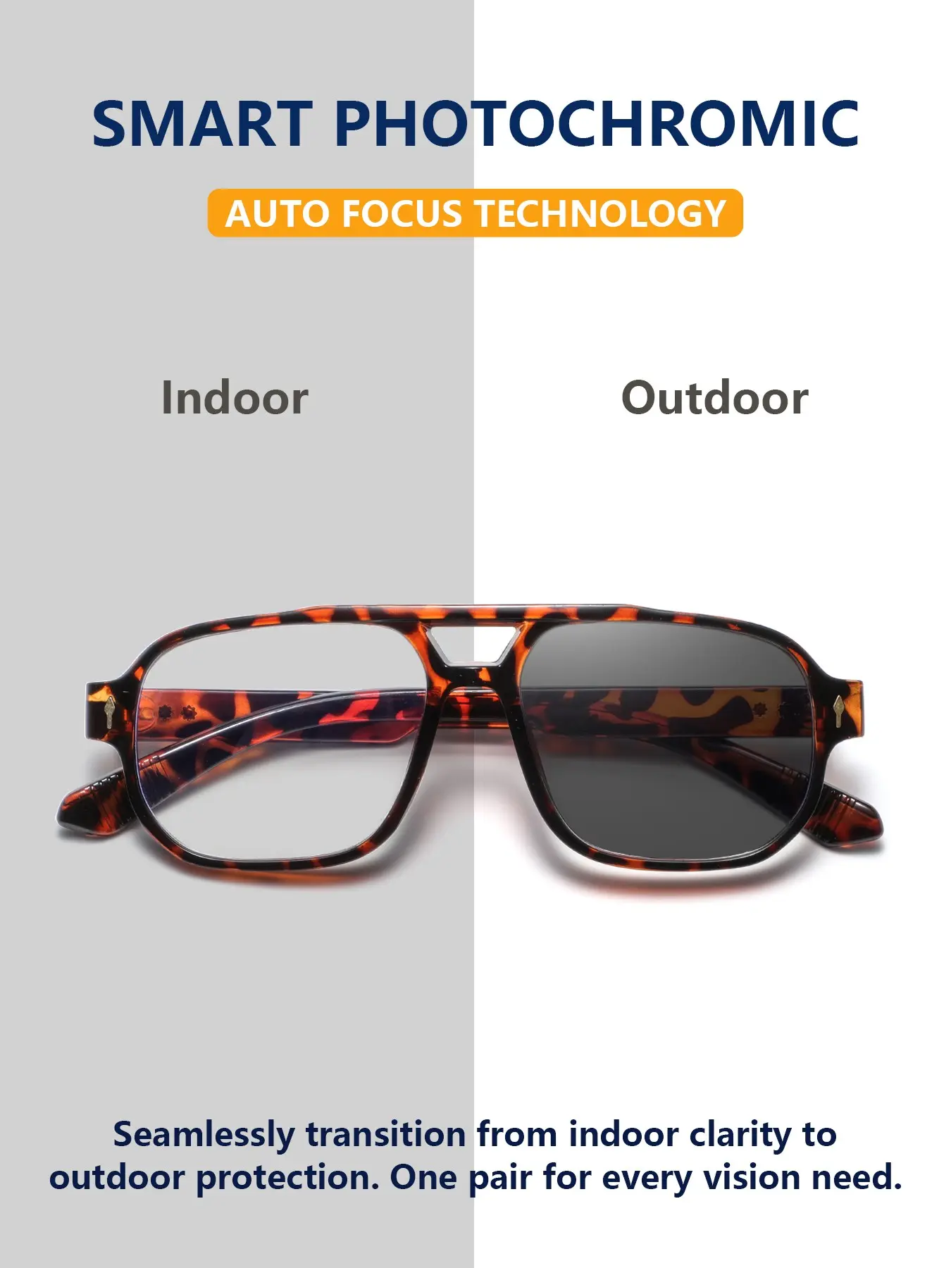 Men's Full Frame Photochromic Pilot Glasses, Business Style, Durable Design, Ideal for Office Meetings & Daily Commute