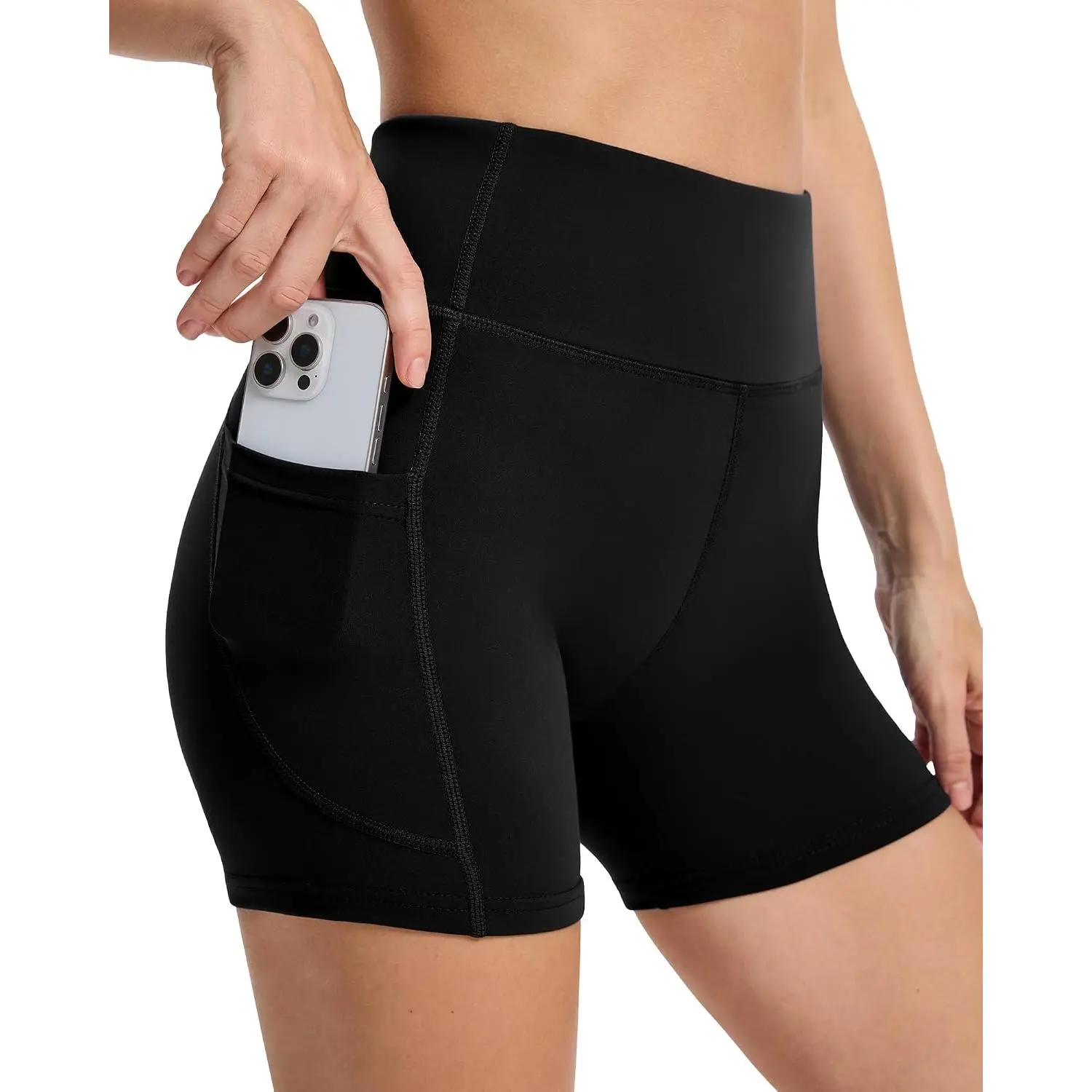 Workout Yoga Biker Shorts for Women with Pockets,Soft High Waisted Tummy Control Running Gym Shorts