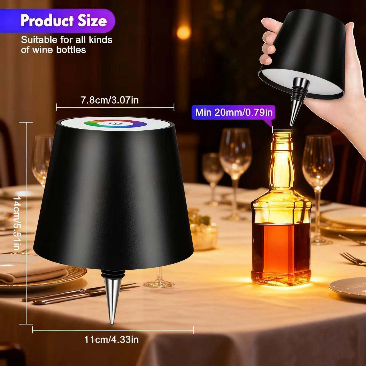 Wireless Bottle Lamp RGB 4000mAh Portable Rechargeable Multicolor LED Wine Bottle Lampshade Lights for Liquor with Touch Dimming Stopper Whiskey Bottle Lamp for Bars Restaurants Parties Home Decor Low Voltage