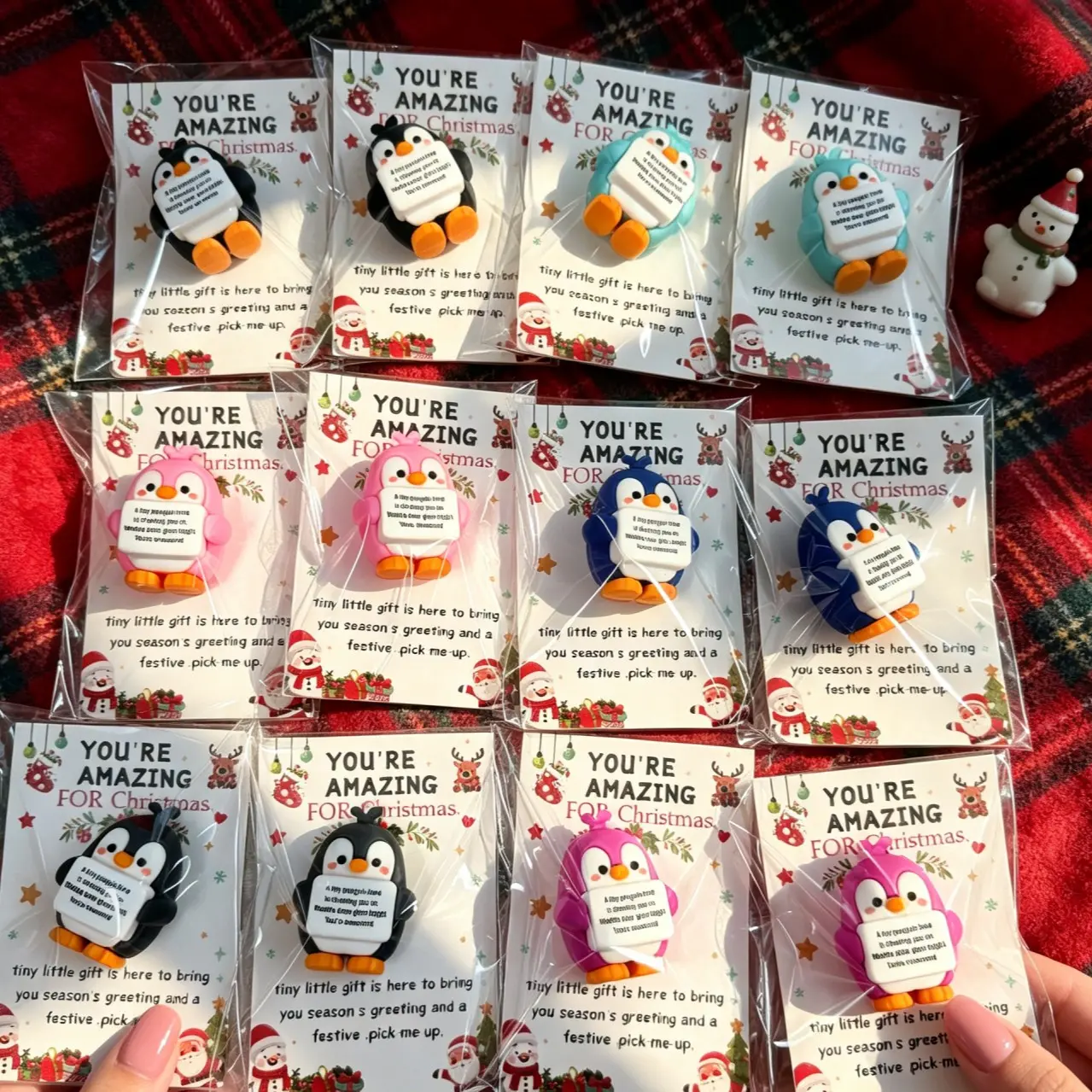 Mini Penguin Pocket Hug Gift Set, Gift Kit - 12-Piece Emotional Support Appreciation Gifts for Christmas, Halloween & Thanksgiving - Ideal For Gifting Friends, Family, Teachers & Colleagues - Cute Desktop Motivational Decor & Christmas Stocking Stuffers