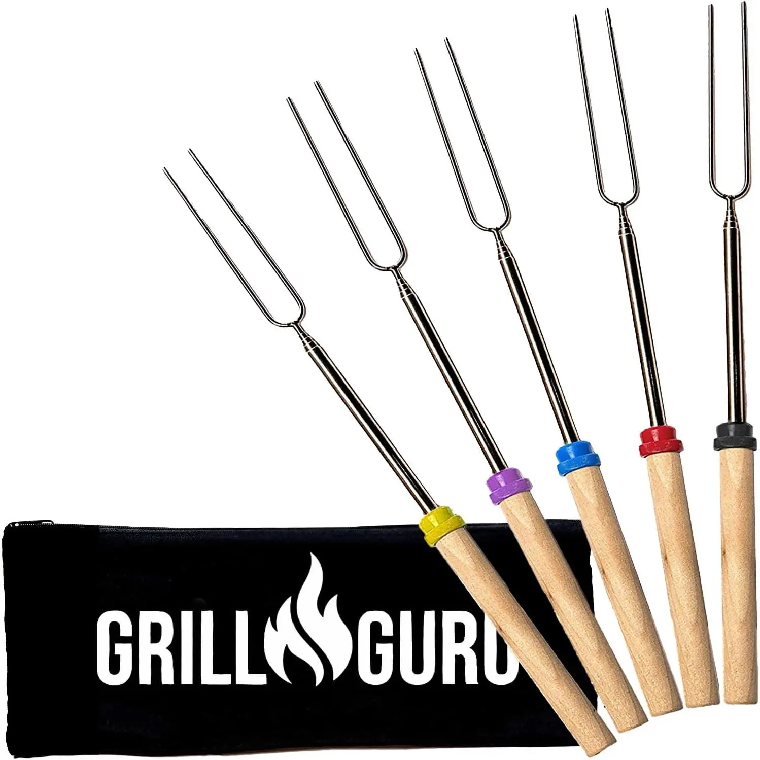 Summer Camping Grill Guru Smores Sticks for Fire Pit - Accessories for Campfire Marshmallow Roasting Sticks Smores Kit Outdoor-Smore Skewers Hot Dog Fork For Outside, Camping  Bonfire Gear Long 32" 5 Pack