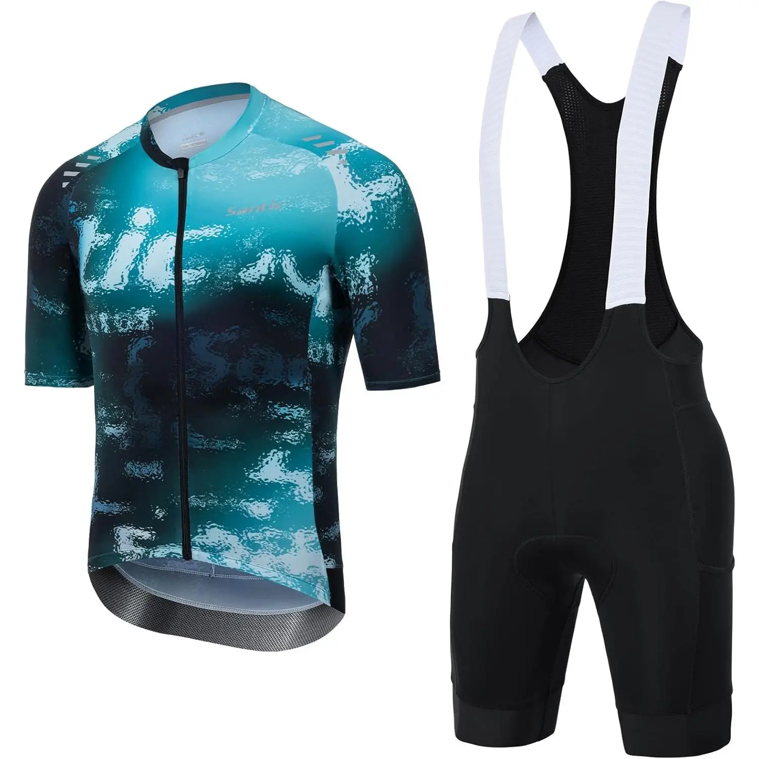 Santic Men's Cycling Jersey Set Bike Jersey Set Quick-Dry Bib Bicycle Jersey Zipper Pocket Short Sleeves Cycling Kits