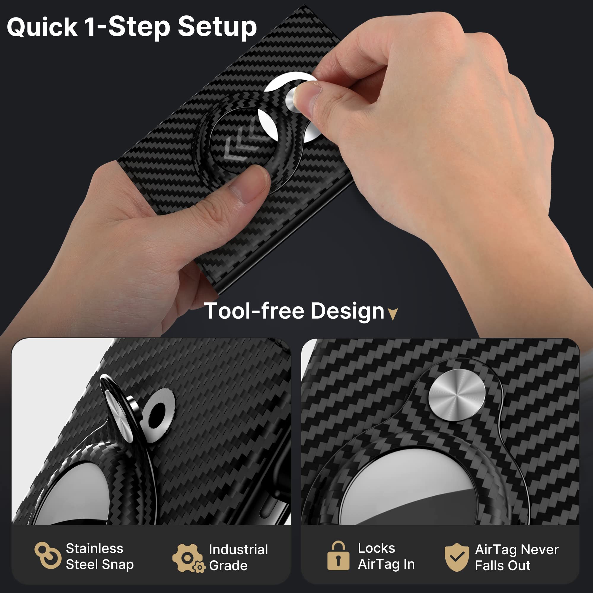 Mens Smart Wallet Card Holder for AirTag: Leather,  RFID Blocking, Slim, Carbon Fiber, Minimalist - 6-9 Card Capacity| ID Window| Cash Slot