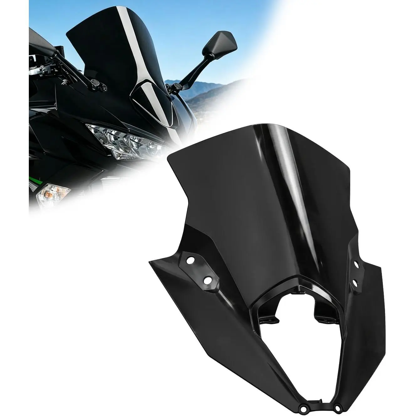 Windshield for Ninja650 ER6F 2020-2026, Motorcycle Front Fairing Windscreen Deflector Protector for Ninja 650 ER-6F Accessories (Black)