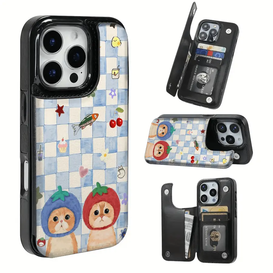 TPU Smartphone Case with Fruit Headband Kitten Pattern - Handheld Cellphone Accessory with Card Slot for Device Protection, Devices