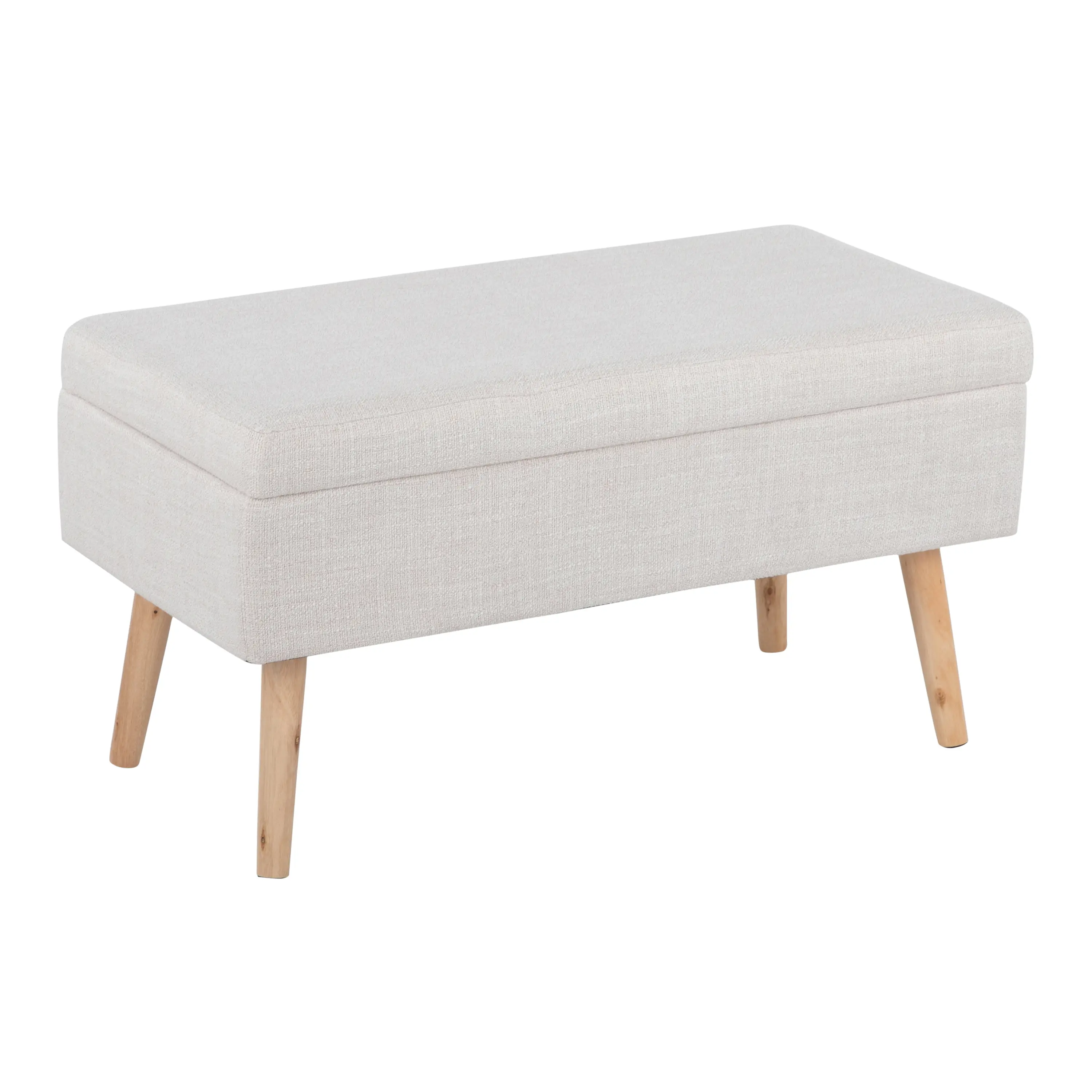 Nokaa Storage Bench with Natural Wood Frame and Beige Fabric Upholstered Seat, Contemporary Hallway Entryway Bench with Hidden Storage, Sturdy Indoor Shoe Bench for Living Room Bedroom Mudroom, Space-Saving Organizer Bench for Home Entryway Furniture