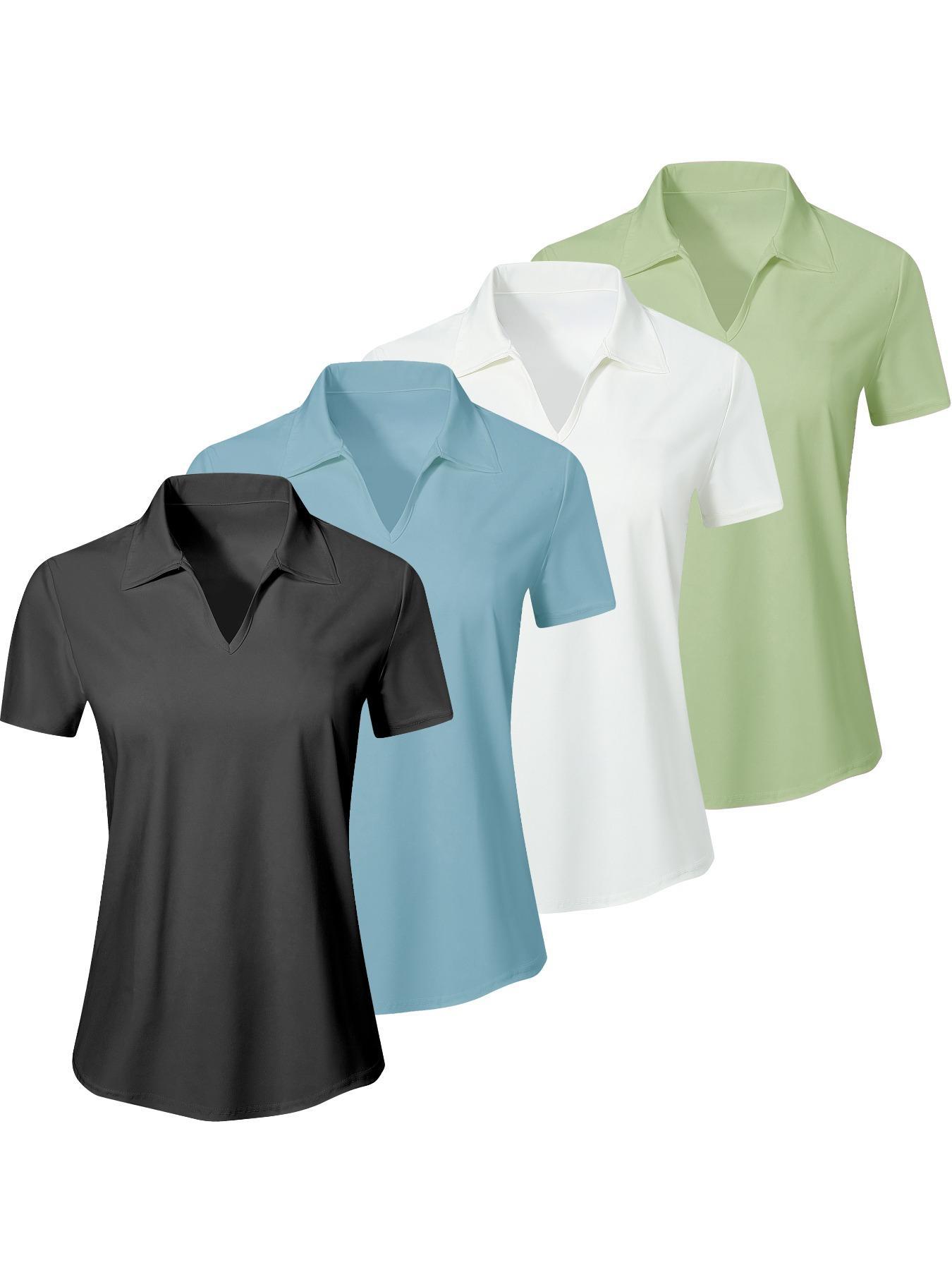 Women's Solid Color Sports Polo Shirt, Breathable Comfortable Short Sleeve Collared Top for Golf Baseball Tennis, Ladies Sportswear Athletic Style Activewear for All Seasons
