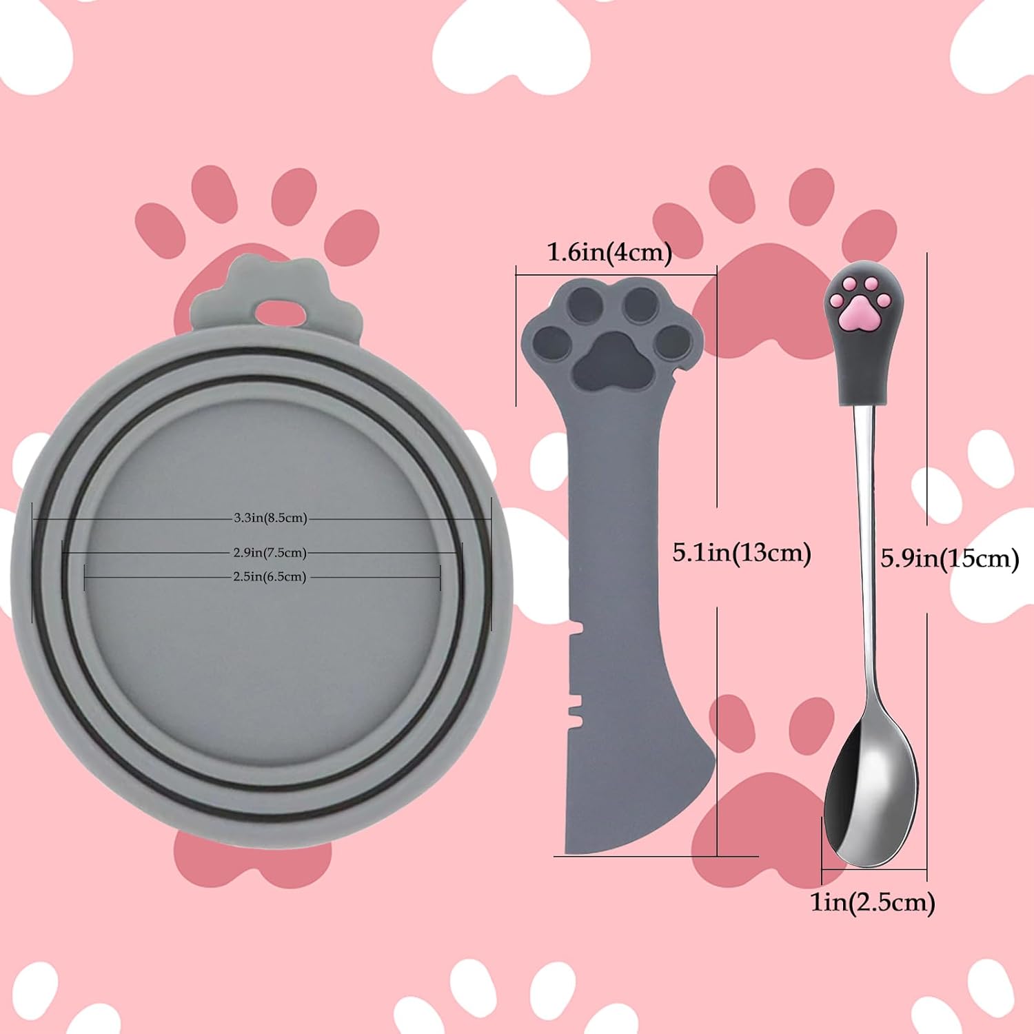 Cat Food Can Spoons & Can Lids |   4 Pcs |   Multi-Function Can Opener |   Silicone Pet Food Can Covers |   Stainless Steel Wet Food Spoon for Cats and Dogs(Grey),Hand Tools Kits