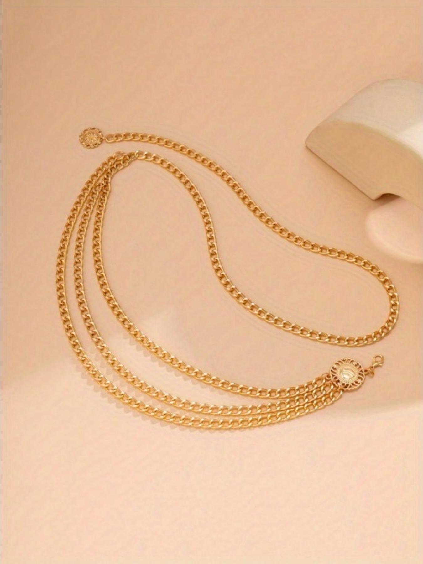 Women's Fashion Tiered Layered Chain Belt, Stylish Belts, Elegant Belt Buckle, Casual Stainless Steel Waist Chain for Dress, Fashion Versatile Clothing Accessories for Jeans