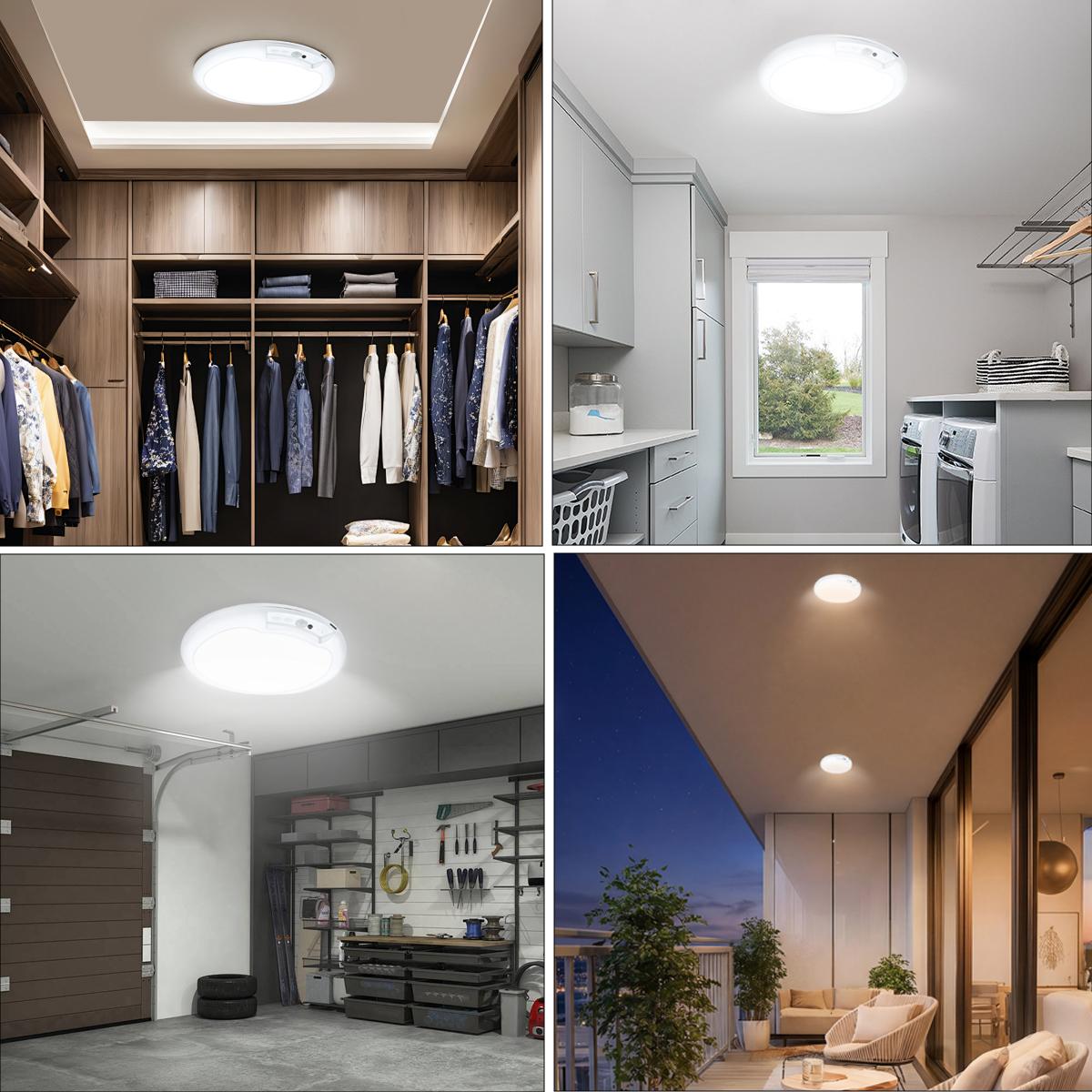 Rechargeable Motion Sensor Ceiling Light with Remote - Magnetic Battery Powered, 3 Color Dimmable | Wireless for Shower, Closet, Stairs, Hallway, Shed, Garage Stairs