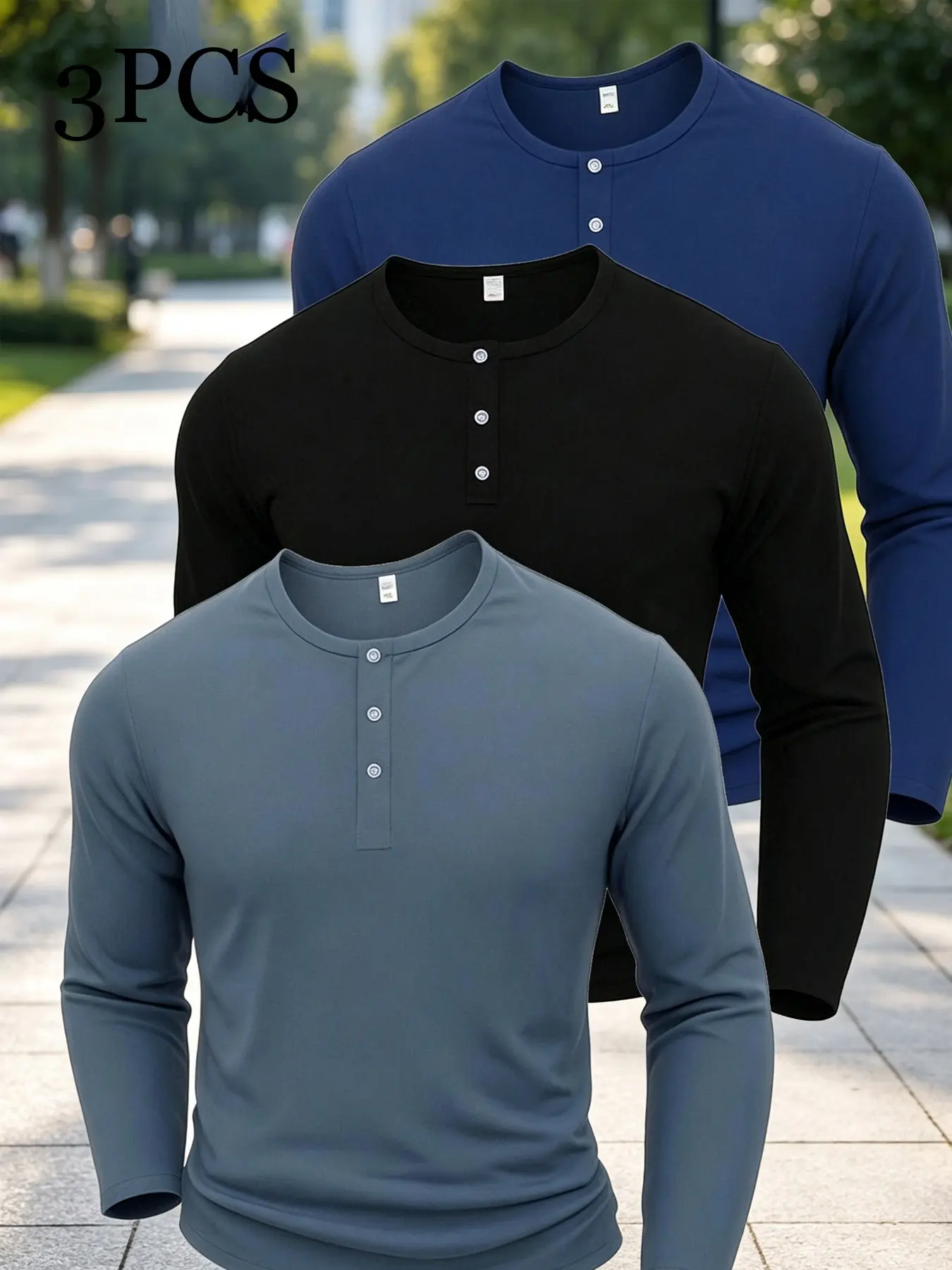 Slim Fit Henley Long‑Sleeve Shirt
