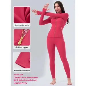 [Gold-Color zipper][Gardenia Fragrance]Soft Brushed Women's Sporty Jacket, 25'' Inseam Leggings.Gold-Color zipper Jacket with Pockets, Yoga Pants, Thumbholes Design, Casual Wear for Women Sweat Suit Active Dresse Set summerwins,summerwins