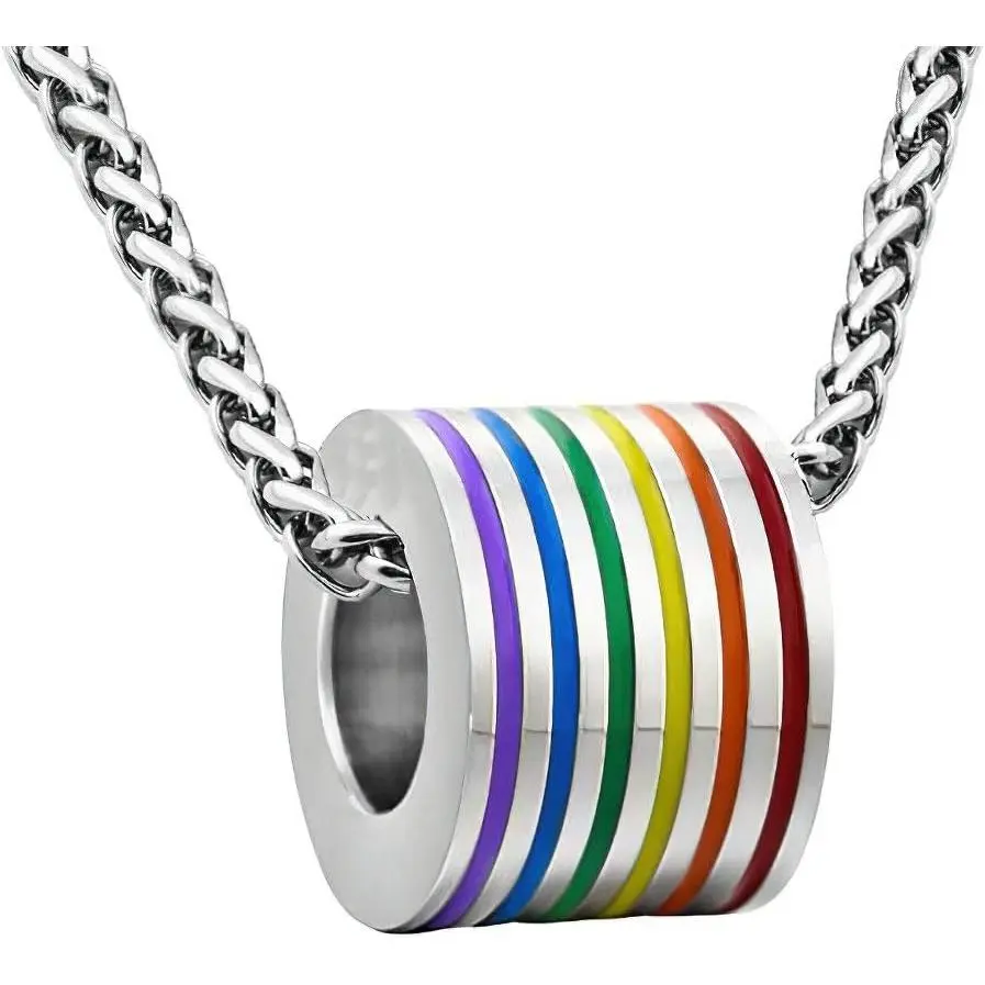 Stainless Steel Pride Lesbian Bisexual Necklace Equality LGBT Rainbow  Gay Couple Accessory for Men Women