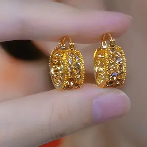 Simple and elegant versatile coffee-colored full-diamond hoop earrings for women, 2026 trendy high-end earrings E50253-EH